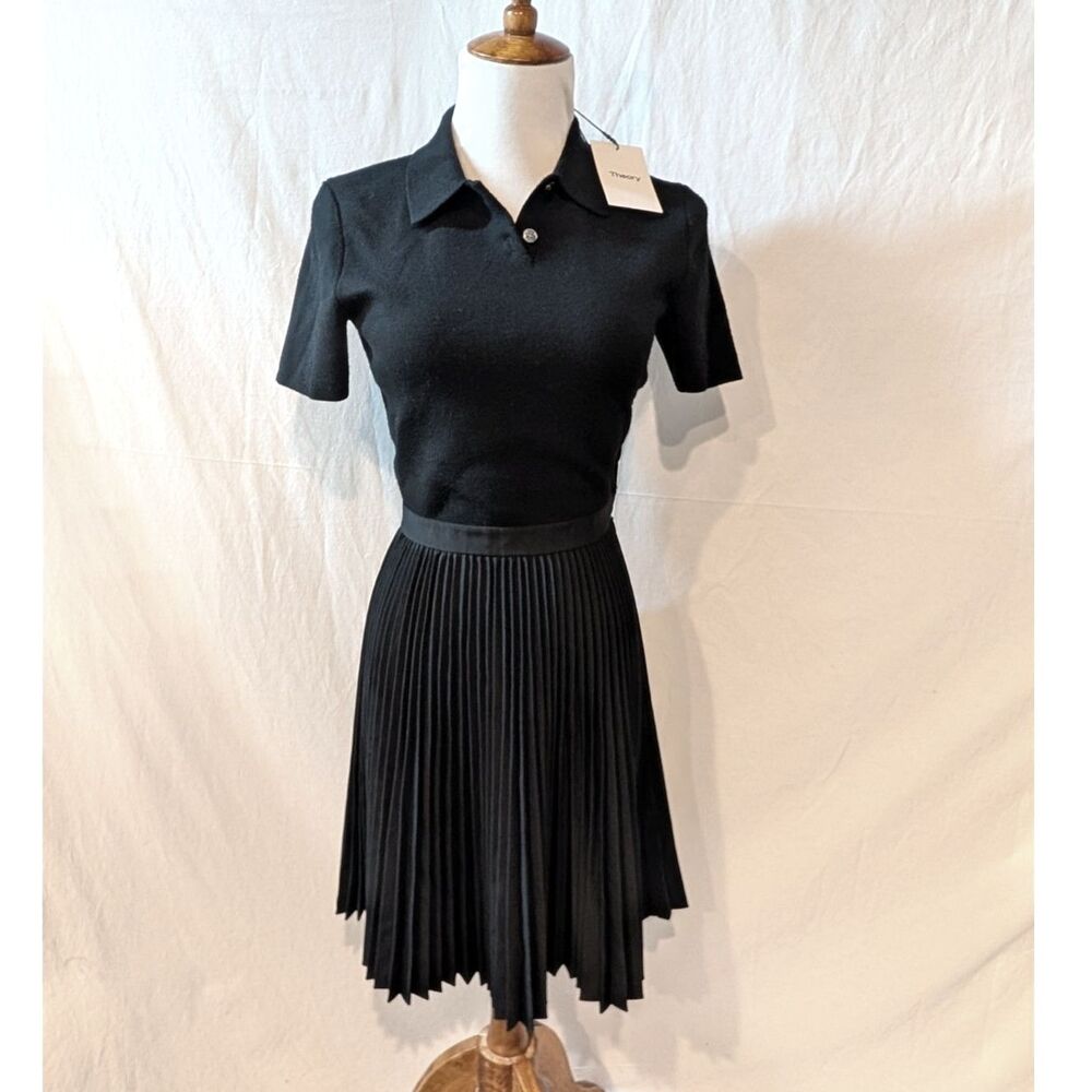 Theory Black Pleated Polo Mini Dress, size 00